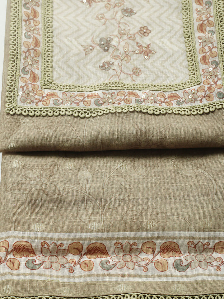 Printed Cotton Blend Unstitched Suit With Pant &amp; Dupatta