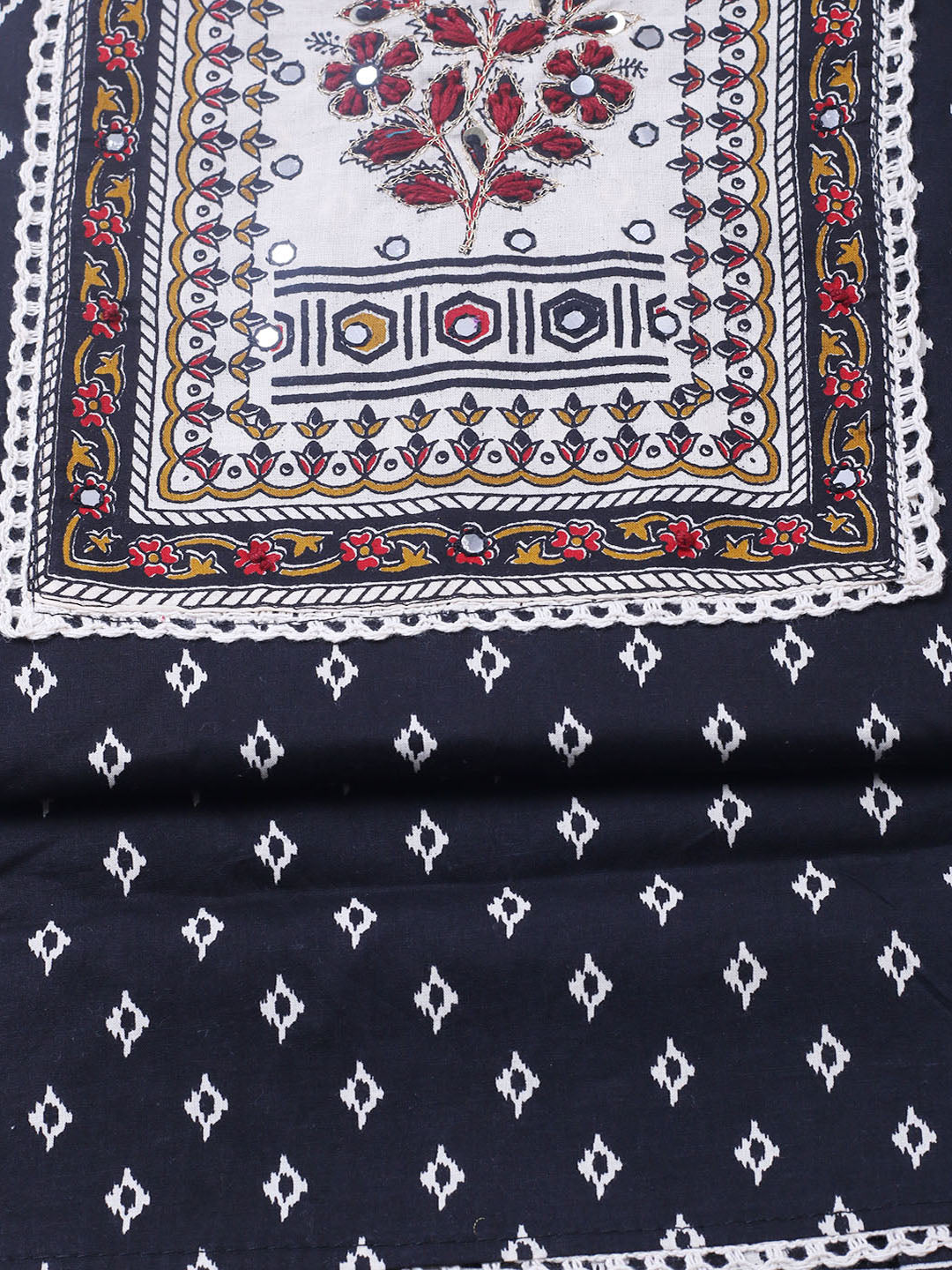 Embroidered Cotton Blend Unstitched Suit With Pant &amp; Dupatta