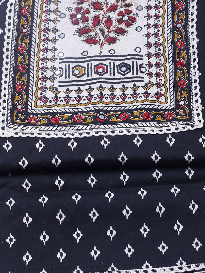 Embroidered Cotton Blend Unstitched Suit With Pant &amp; Dupatta