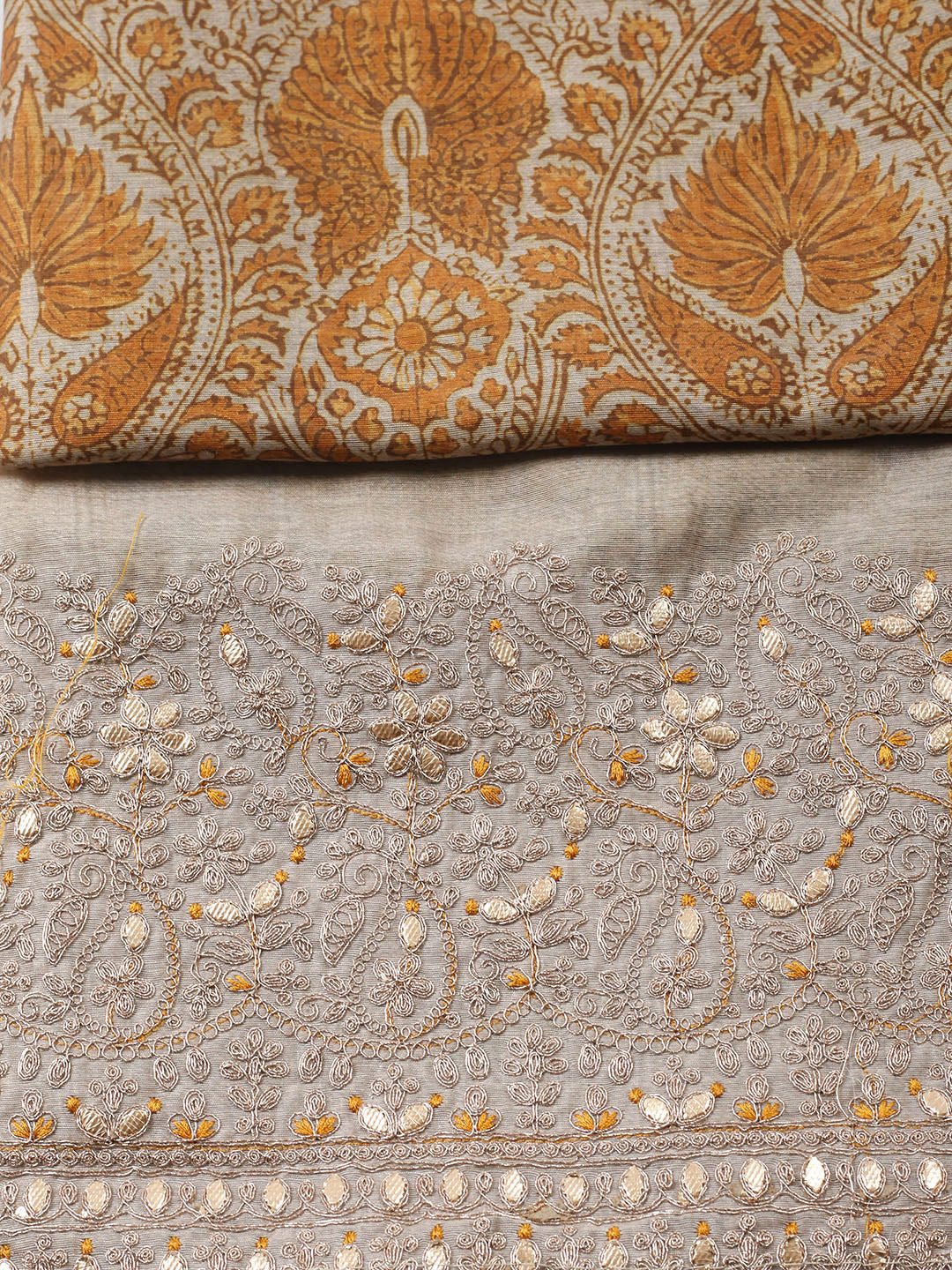 Printed Cotton Blend Unstitched Suit With Pant &amp; Dupatta