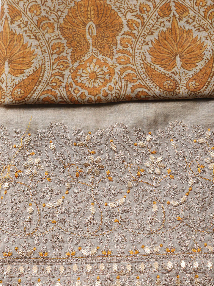 Printed Cotton Blend Unstitched Suit With Pant &amp; Dupatta