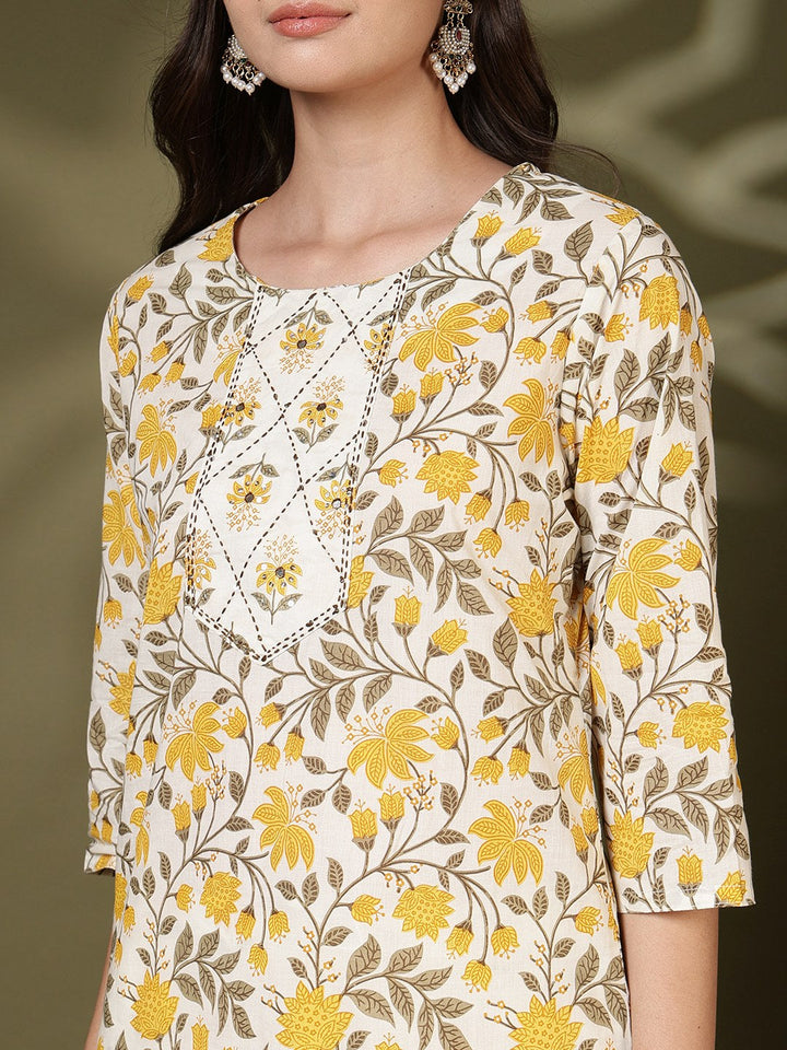 Printed Cotton Blend Kurta With Pant &amp; Dupatta