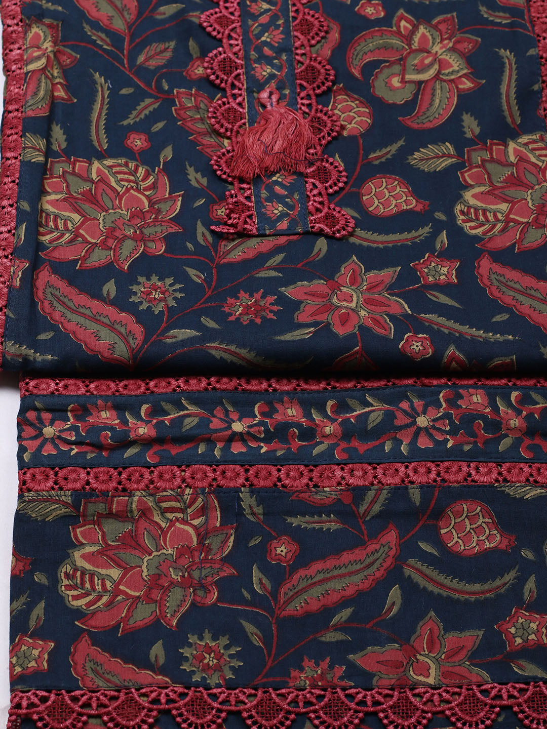 Embroidered Cotton Blend Unstitched Suit With Pant &amp; Dupatta