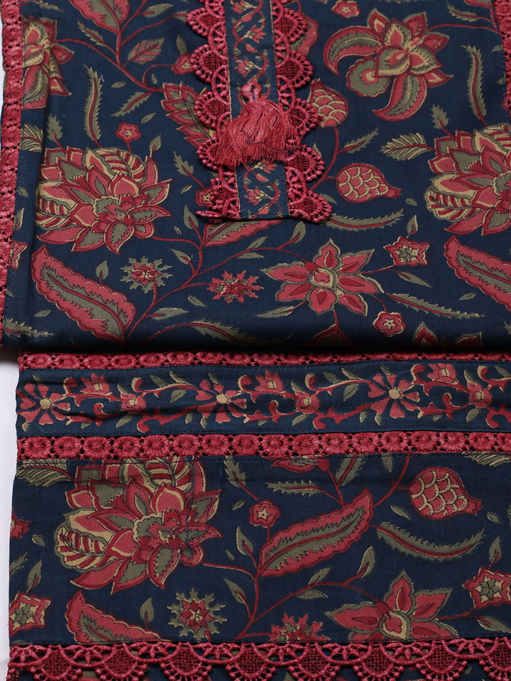 Embroidered Cotton Blend Unstitched Suit With Pant &amp; Dupatta