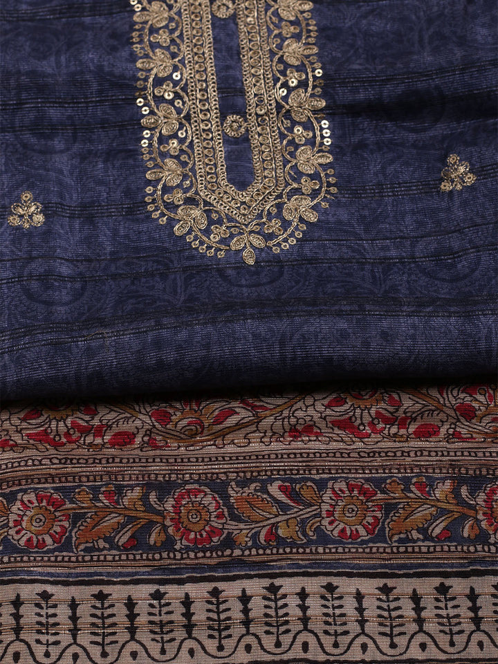Embroidered Art Silk Unstitched Suit With Dupatta