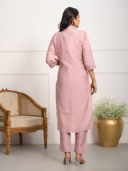 Neck Embroidered Chanderi Kurta With Pants & Dupatta