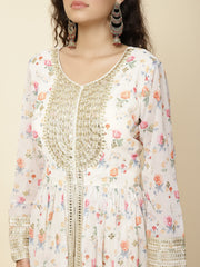 Floral Printed Georgette Kurta With Pants & Dupatta