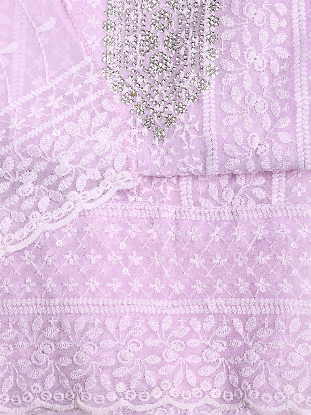 Chikan Work Georgette Unstitched Suit With Dupatta