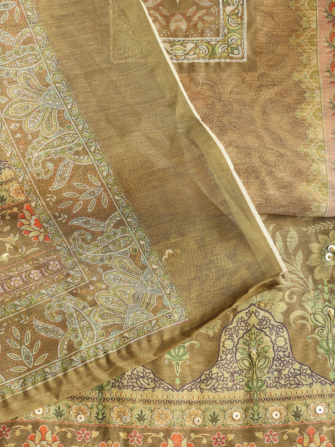 Printed Booti Chanderi Unstitched Suit With Dupatta