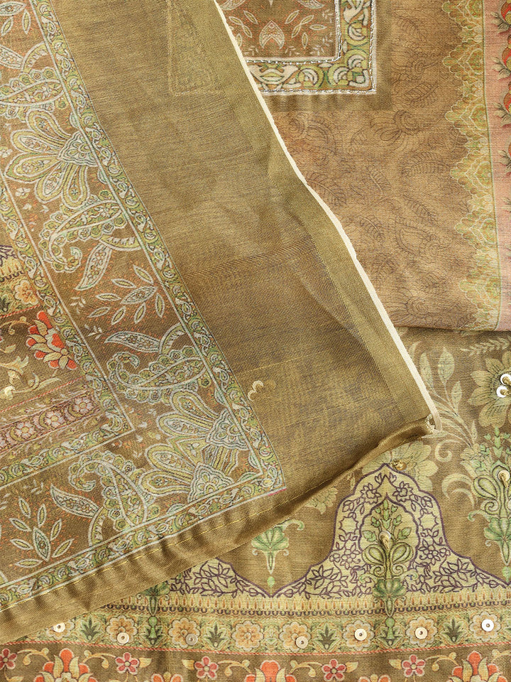 Printed Booti Chanderi Unstitched Suit With Dupatta