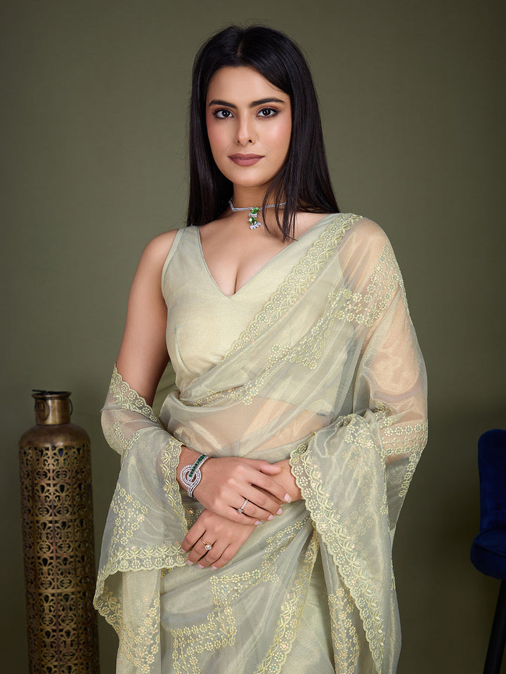 Embroidered Net Saree