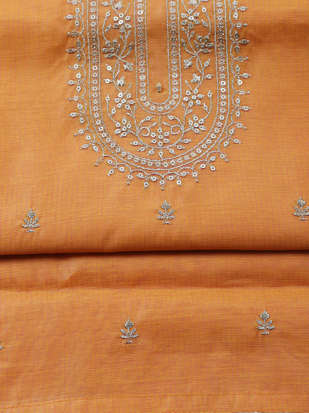 Embroidered Chanderi Unstitched Suit With Pant &amp; Dupatta
