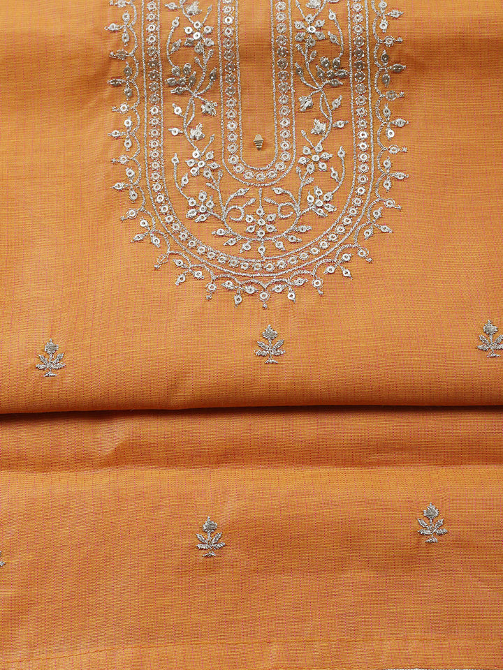 Embroidered Chanderi Unstitched Suit With Pant &amp; Dupatta