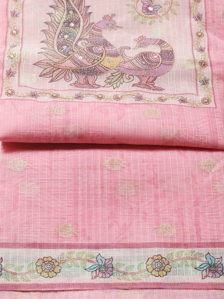 Embroidered Cotton Blend Unstitched Suit With Pant &amp; Dupatta