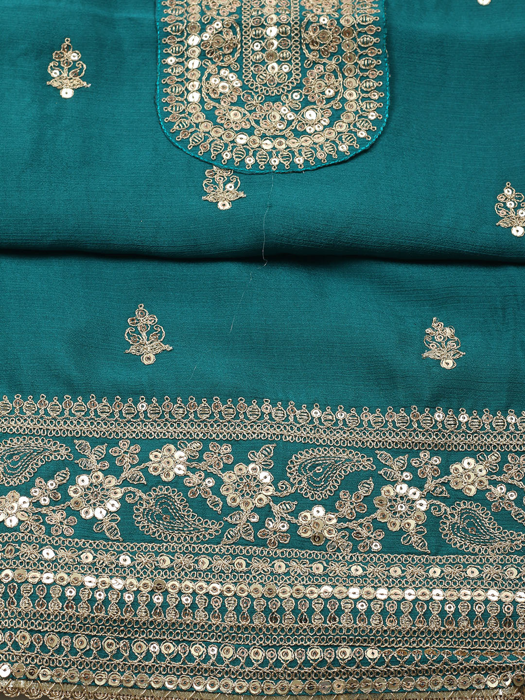 Embroidered Chinon Unstitched Suit With Pant &amp; Dupatta