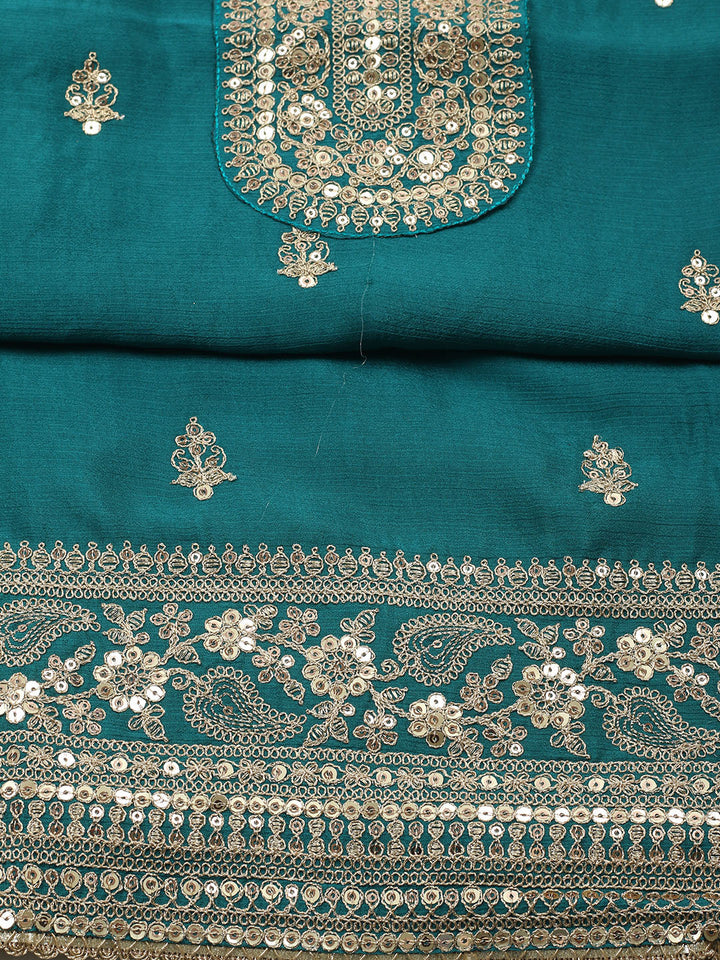 Embroidered Chinon Unstitched Suit With Pant &amp; Dupatta