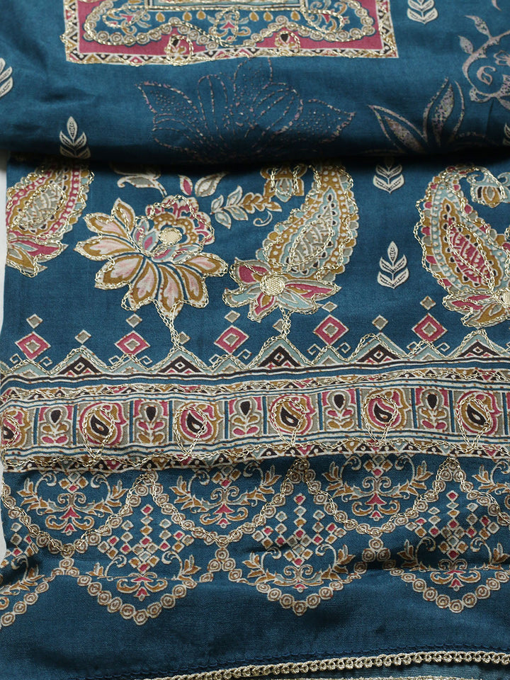 Embroidered Muslin Unstitched Suit With Pant Dupatta