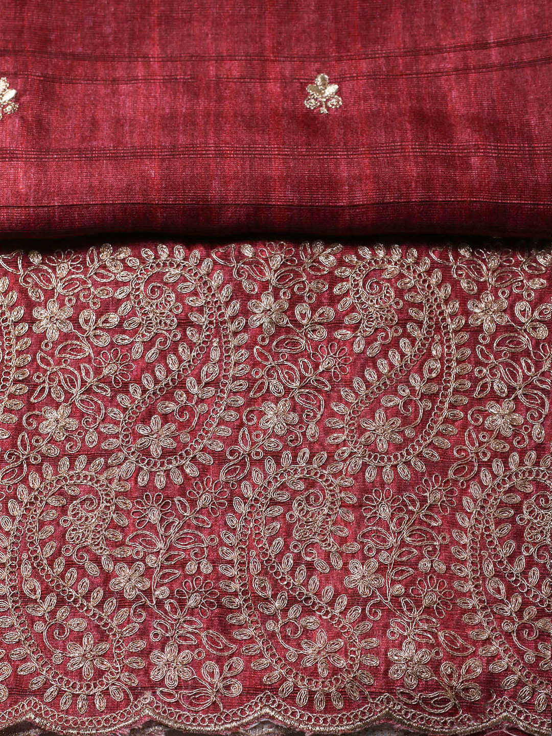 Embroidered Tussar Unstitched Suit With Pant &amp; Dupatta