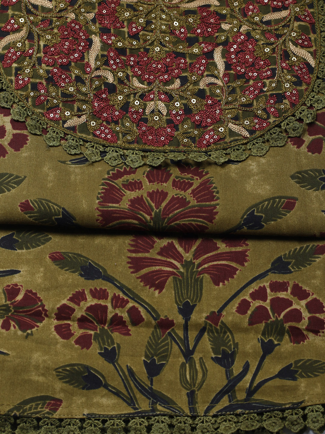 Embroidered Cotton Blend Unstitched Suit With Pant &amp; Dupatta