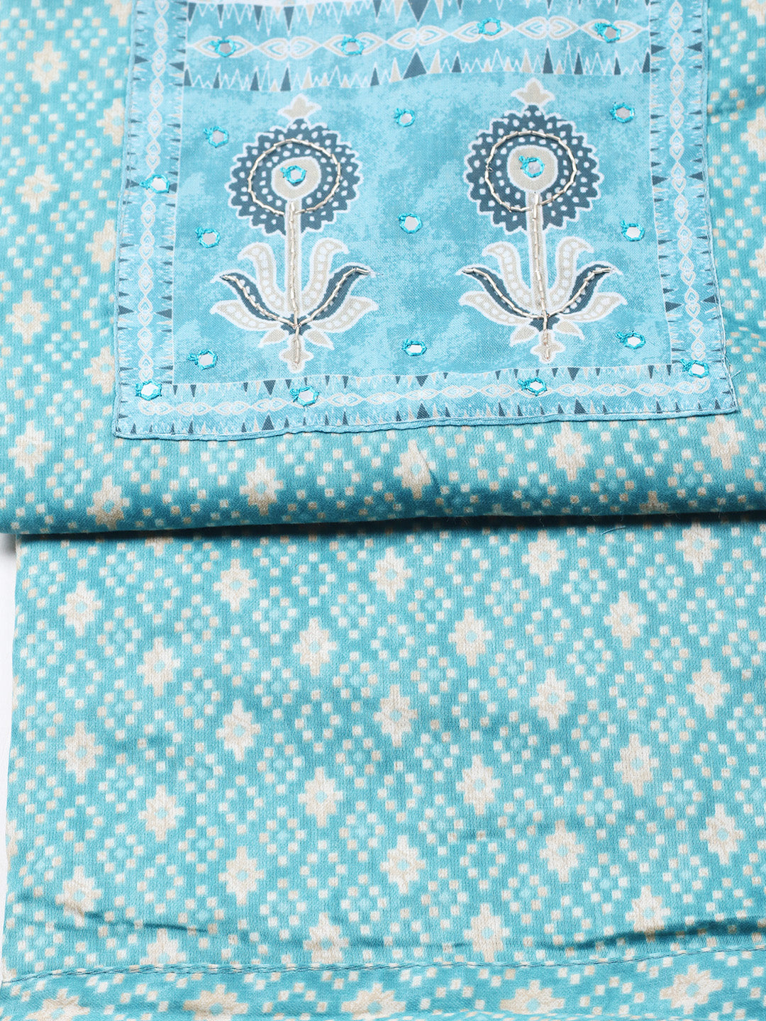 Printed Cotton Blend Unstitched Suit With Pant &amp; Dupatta