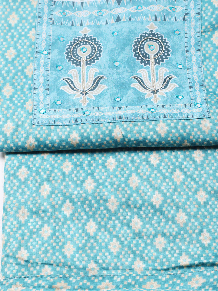 Printed Cotton Blend Unstitched Suit With Pant &amp; Dupatta