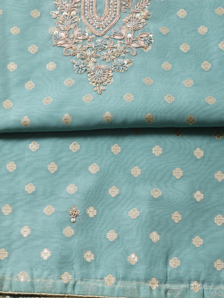 Embroidered Chanderi Unstitched Suit With Pant &amp; Dupatta