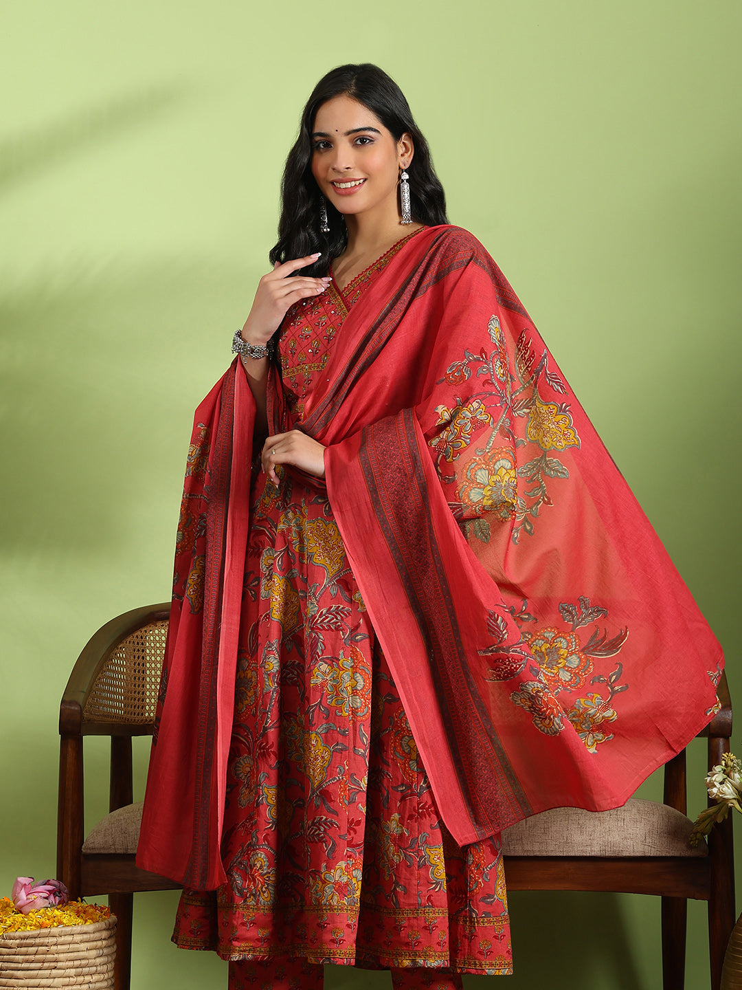 Printed Cotton Kurta With Pant &amp; Dupatta