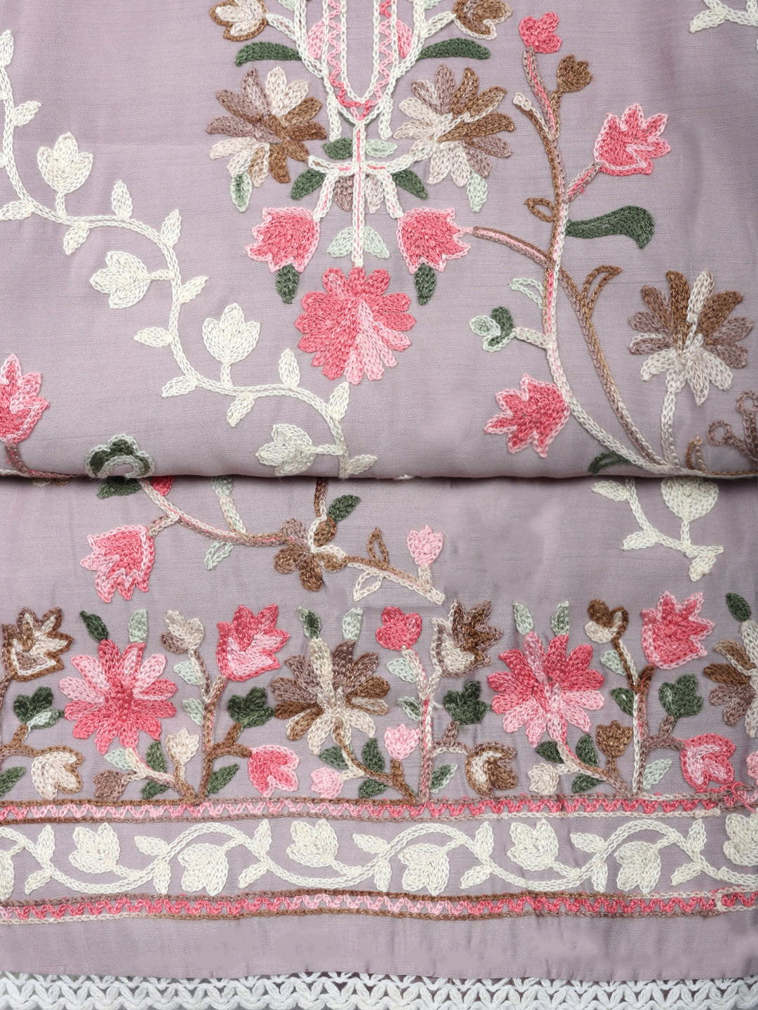 Embroidered Chanderi Unstitched Suit With Pant &amp; Dupatta