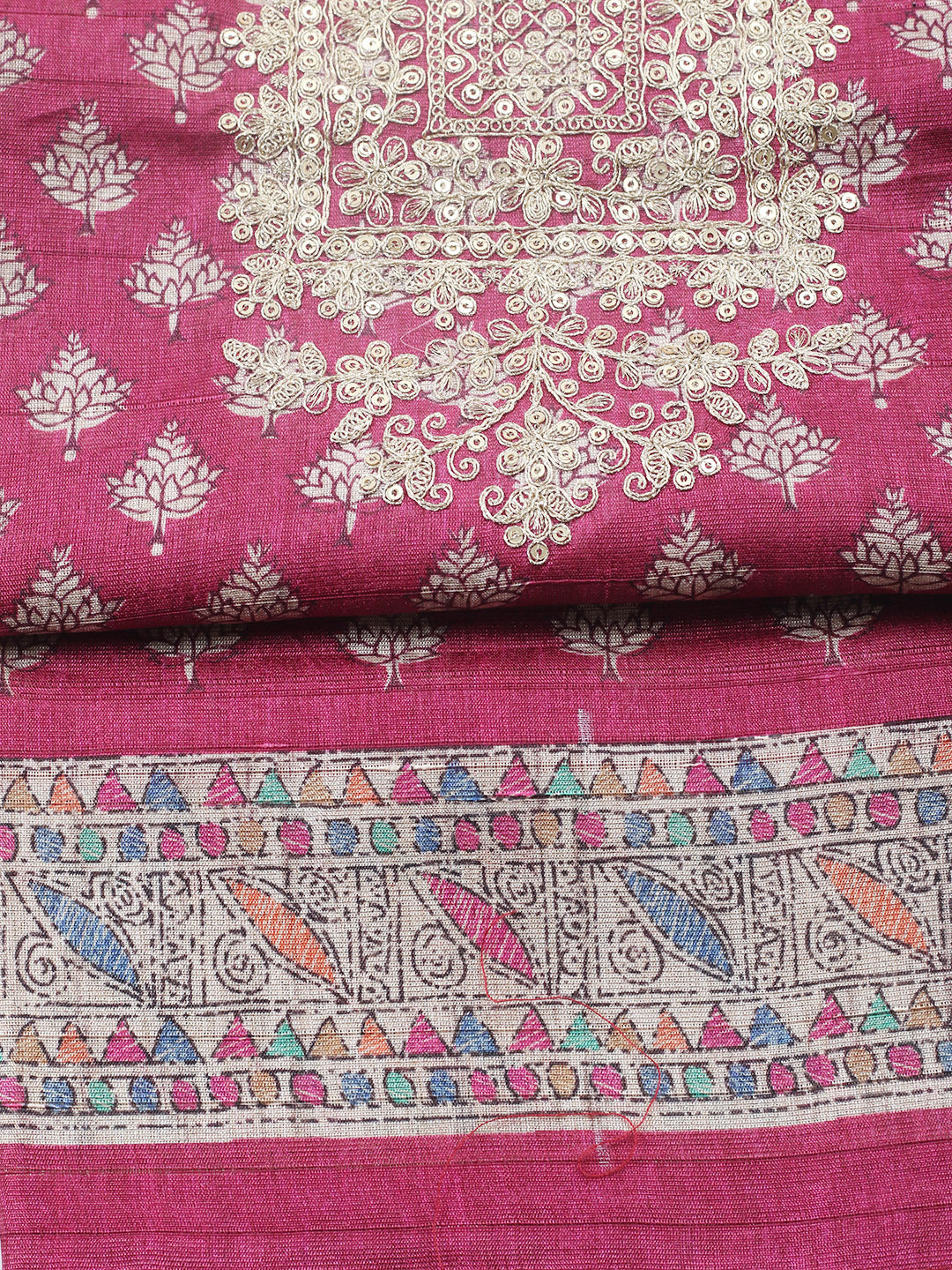 Embroidered Cotton Blend Unstitched Suit With Pant &amp; Dupatta