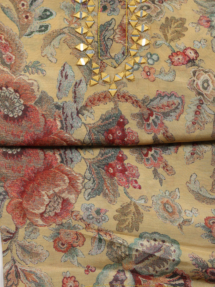 Embellished Muslin Unstitched Suit With Pant &amp; Dupatta