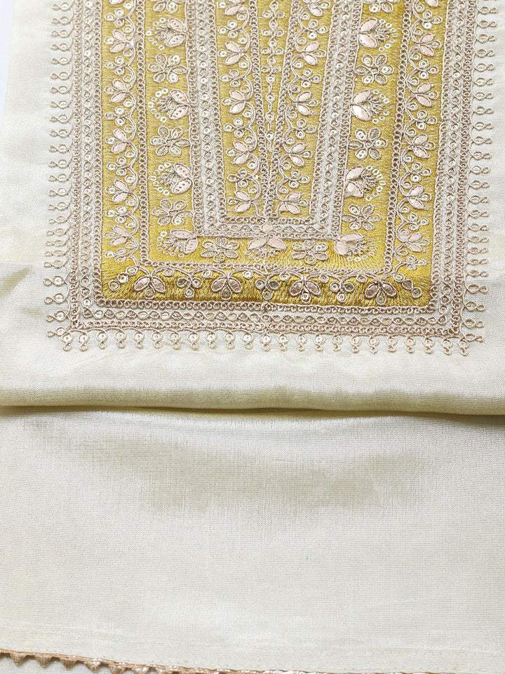 Embroidered Tissue Unstitched Suit With Pant &amp; Dupatta