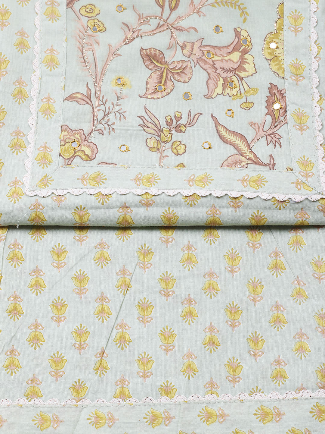 Printed Cotton Blend Unstitched Suit With Pant &amp; Dupatta