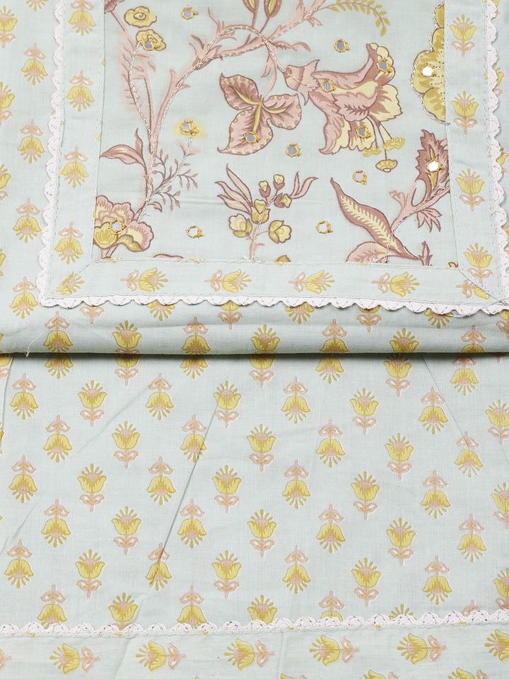 Printed Cotton Blend Unstitched Suit With Pant &amp; Dupatta