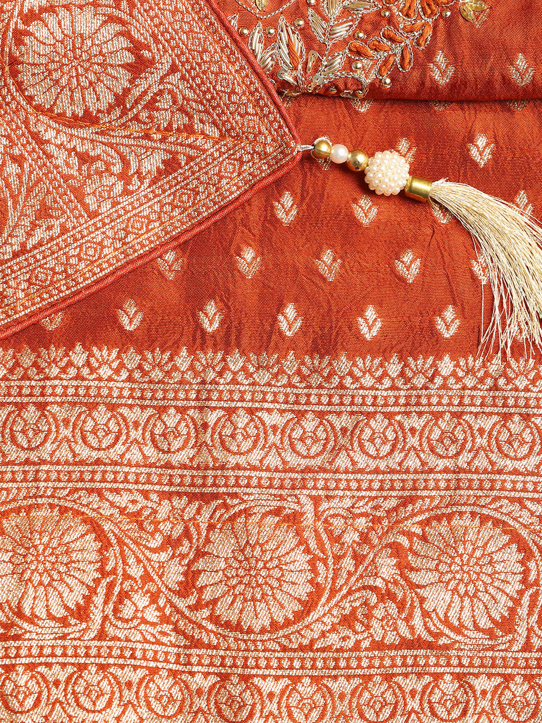 Neck Embroidered Chanderi Unstitched Suit With Dupatta