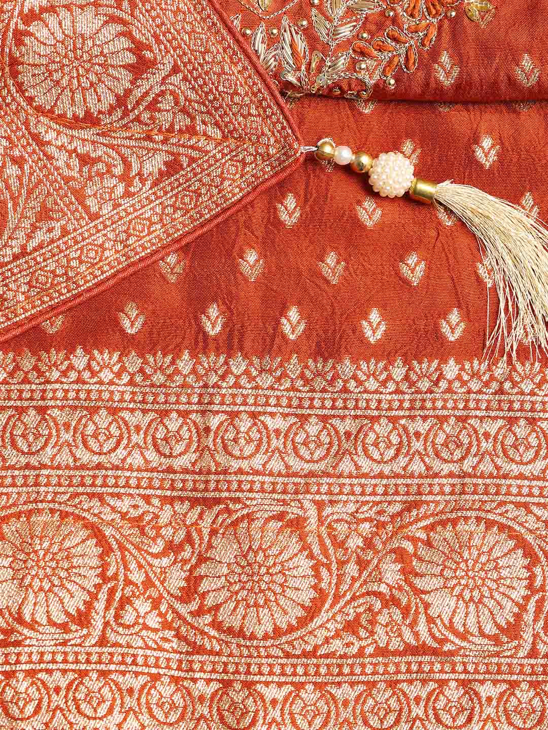 Neck Embroidered Chanderi Unstitched Suit With Dupatta