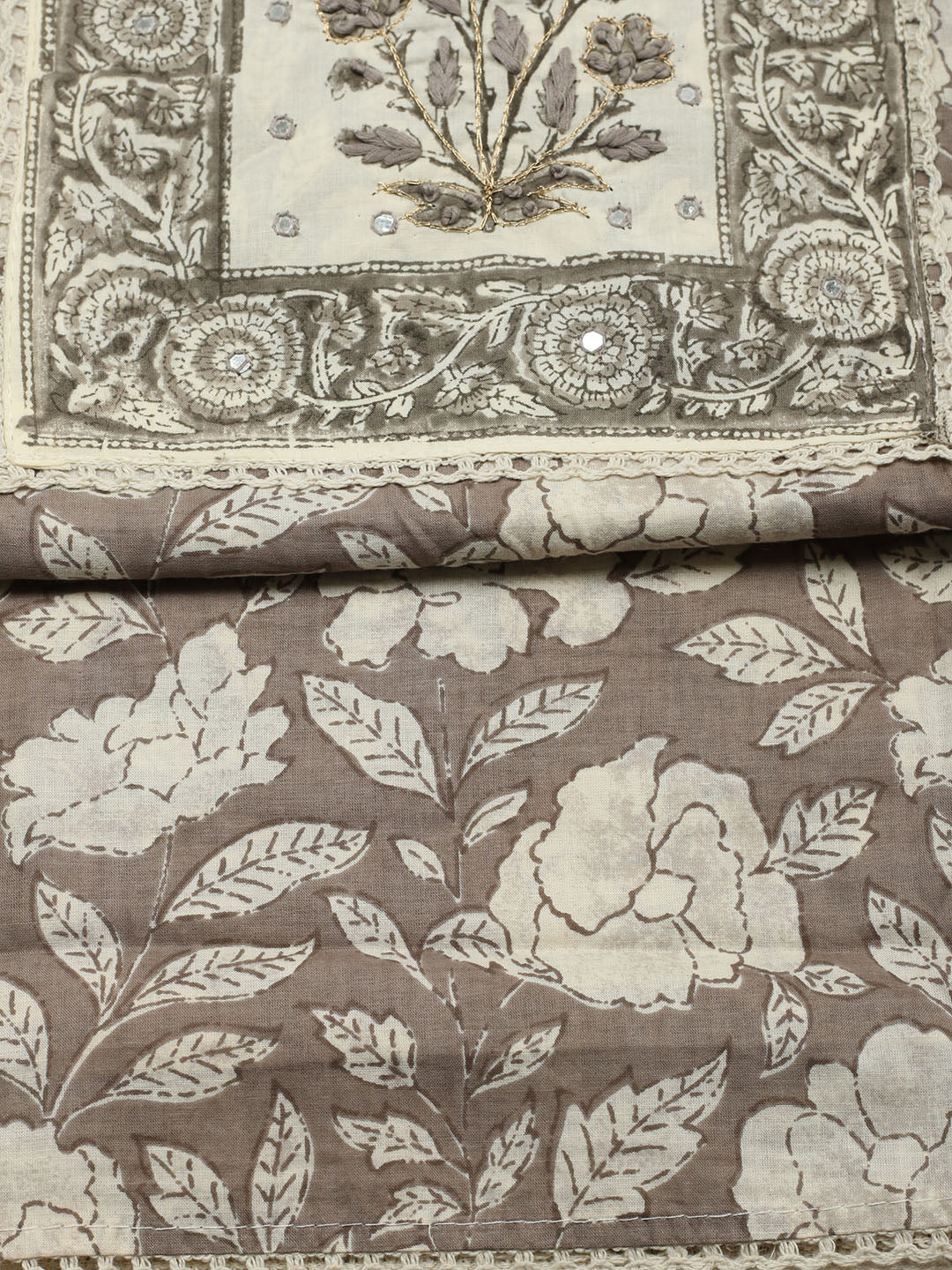 Printed Cotton Blend Unstitched Suit With Pant &amp; Dupatta