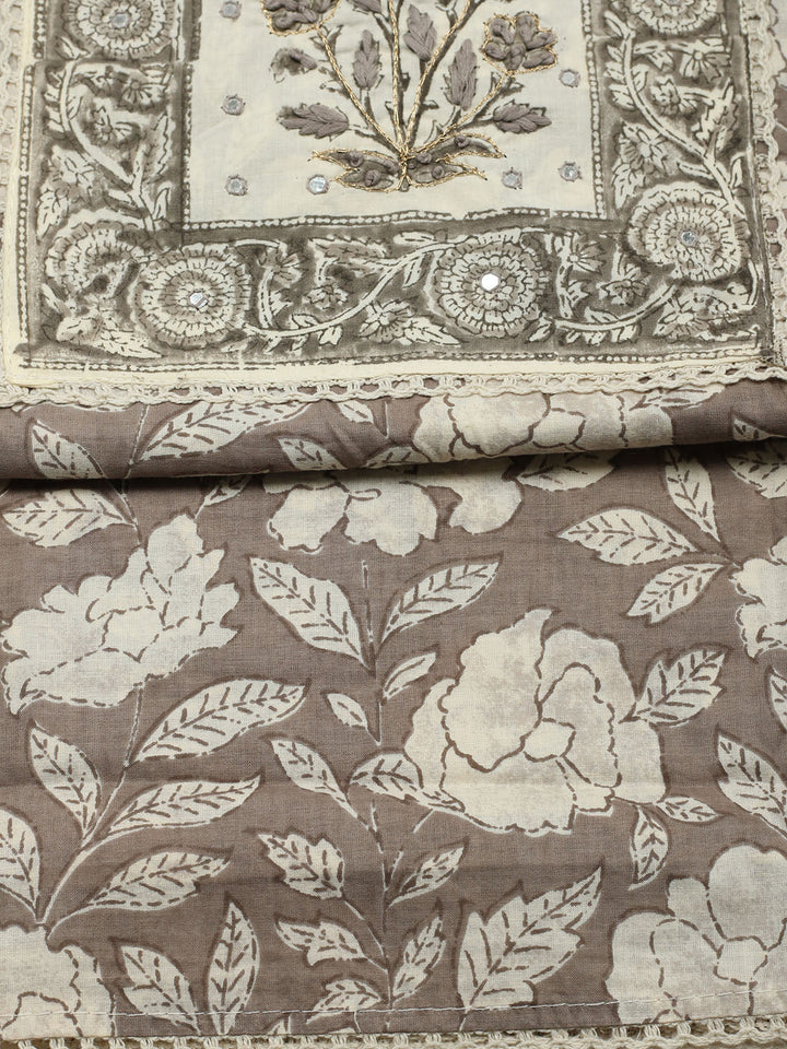 Printed Cotton Blend Unstitched Suit With Pant &amp; Dupatta