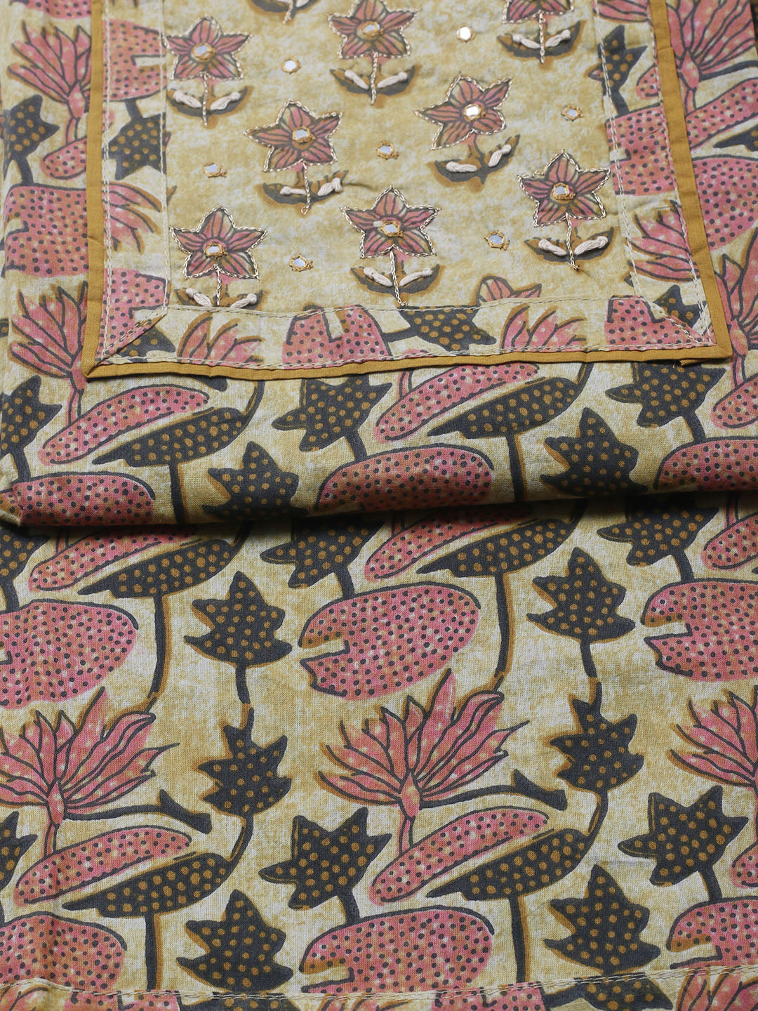 Printed Cotton Blend Unstitched Suit With Pant &amp; Dupatta