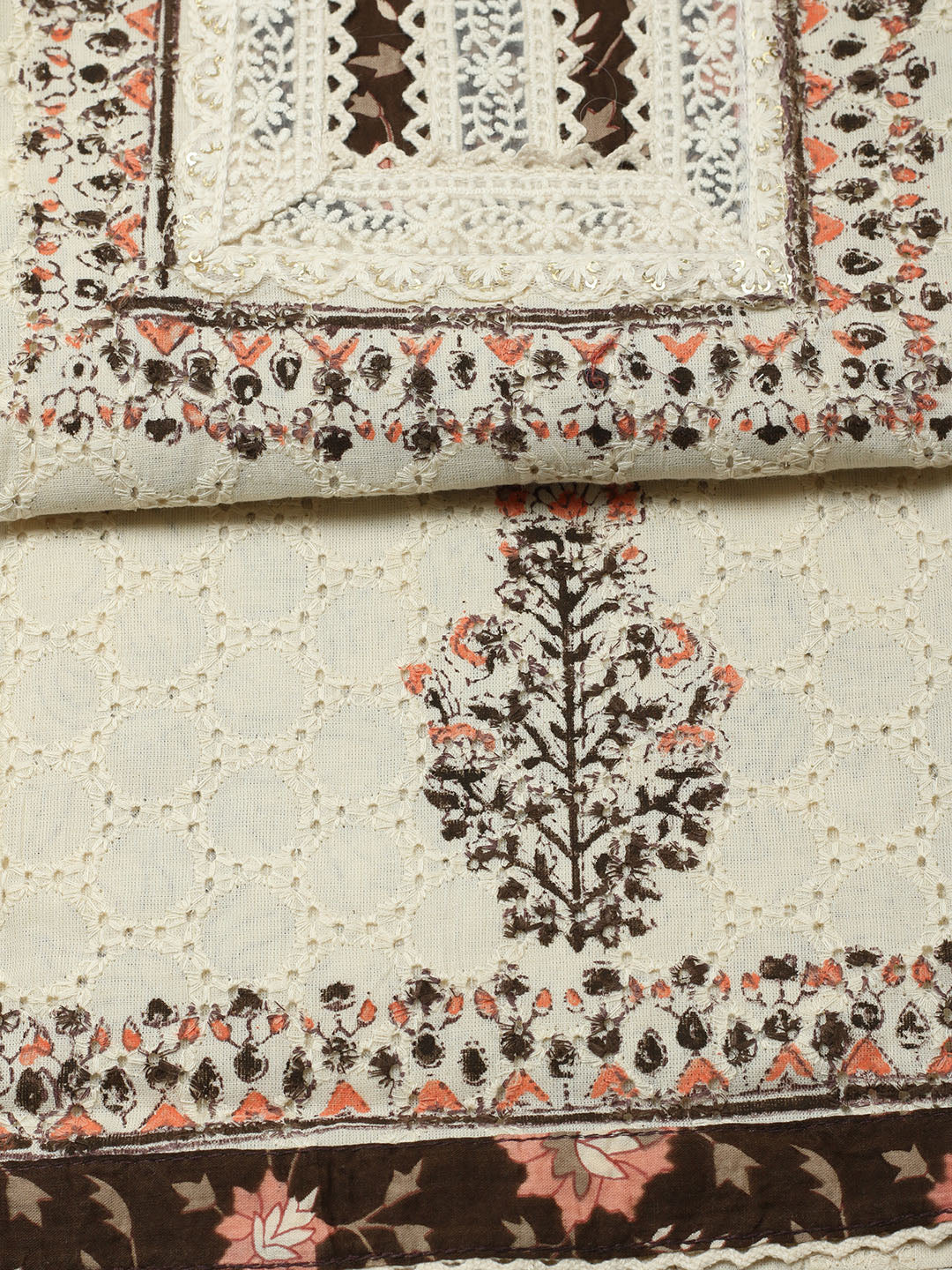 Printed Cotton Blend Unstitched Suit With Pant &amp; Dupatta