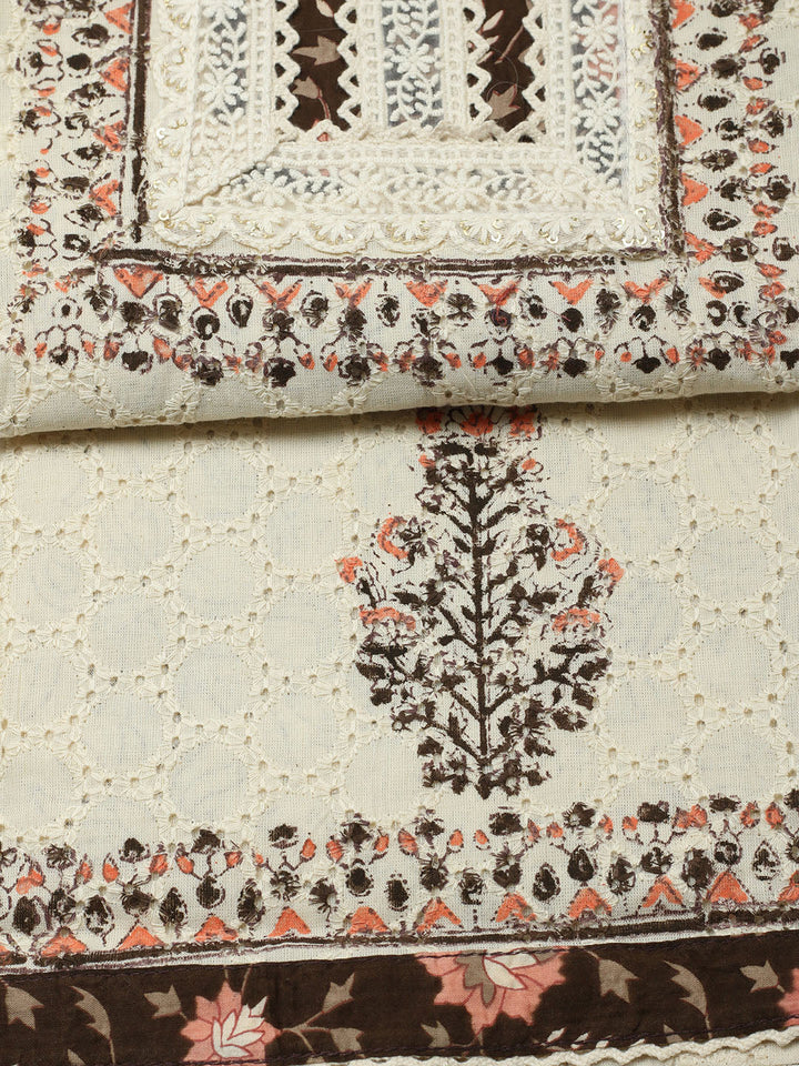 Printed Cotton Blend Unstitched Suit With Pant &amp; Dupatta