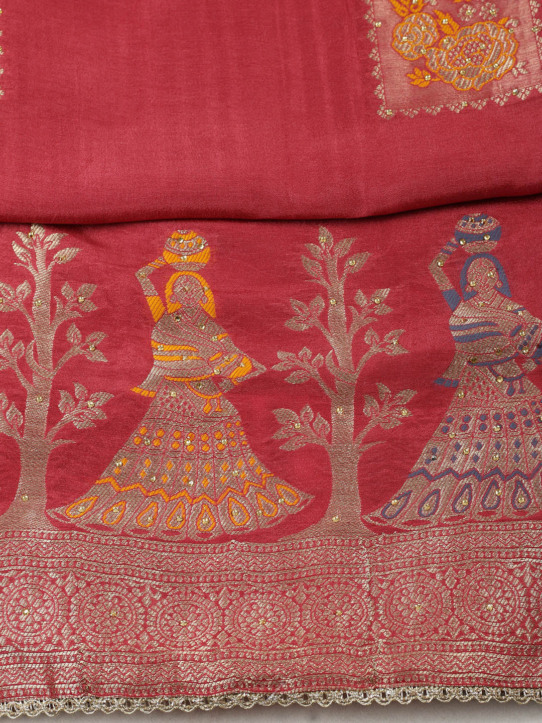 Woven Design Chanderi Unstitched Suit With Pant &amp; Dupatta