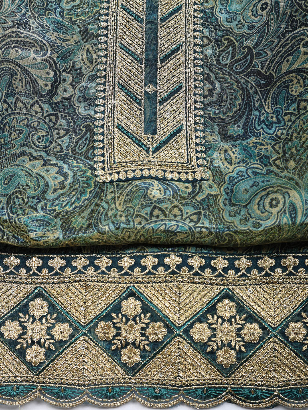 Embroidered Tissue Unstitched Suit With Pant &amp; Dupatta