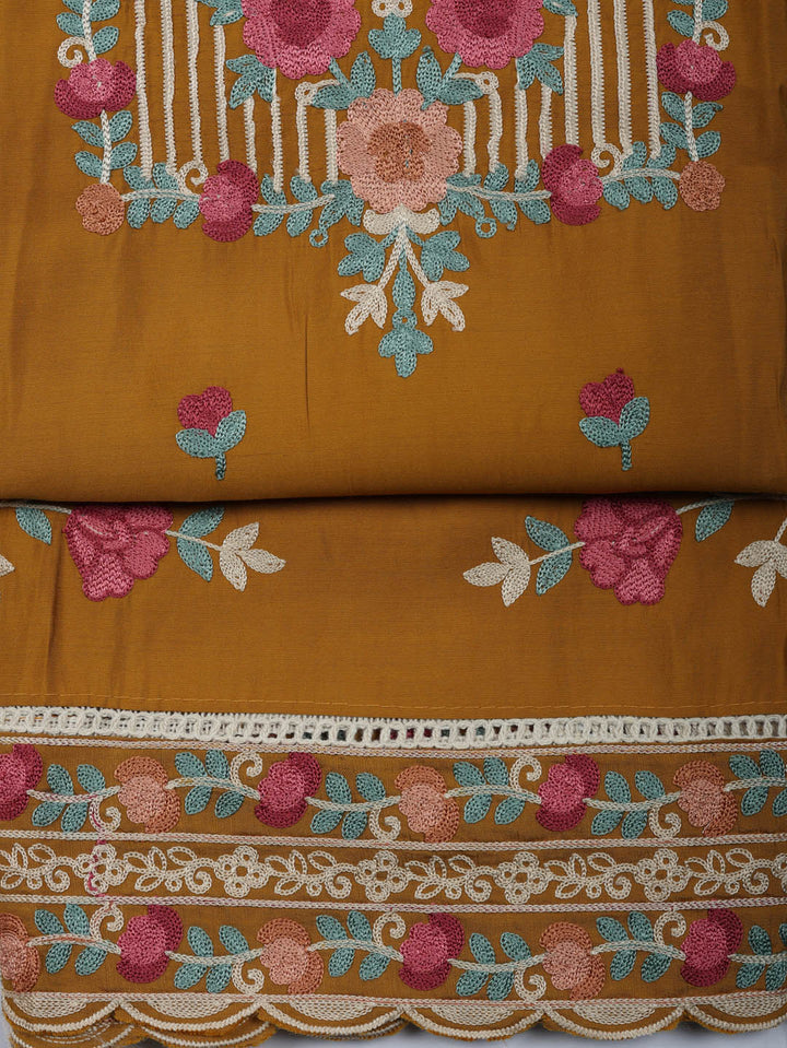 Embroidered Cotton Blend Unstitched Suit With Pant &amp; Dupatta