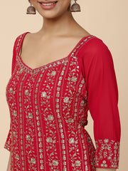 Sequins Embroidery Georgette Kurta With Palazzo And Dupatta