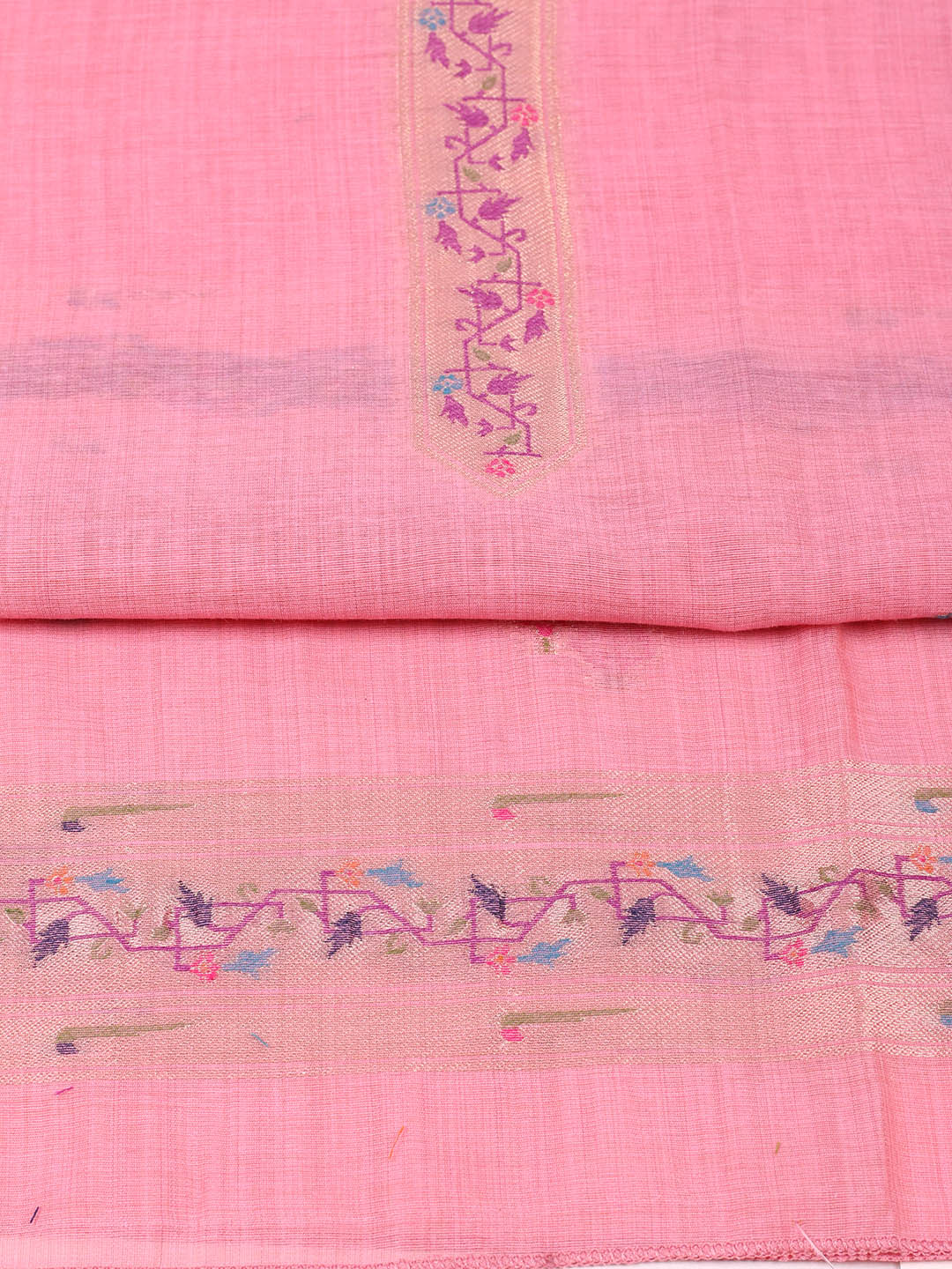 Embroidered Chanderi Unstitched Suit With Pant &amp; Dupatta