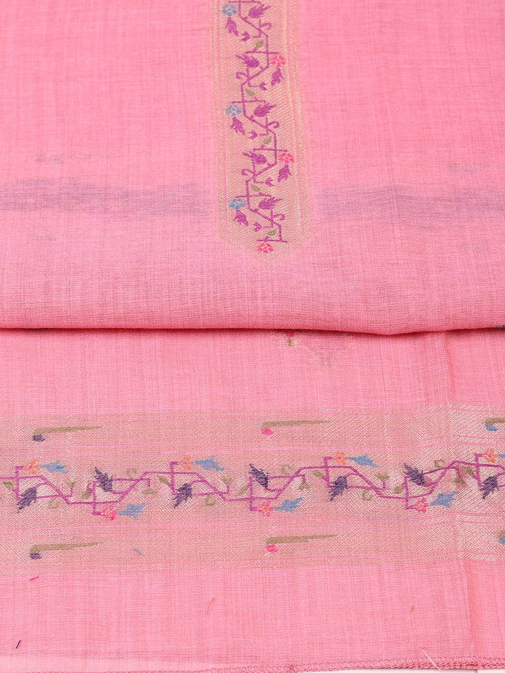 Embroidered Chanderi Unstitched Suit With Pant &amp; Dupatta