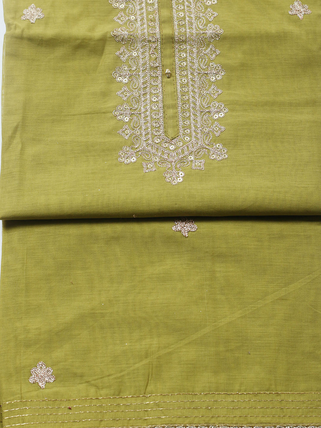 Embroidered Chanderi Unstitched Suit With Pant &amp; Dupatta