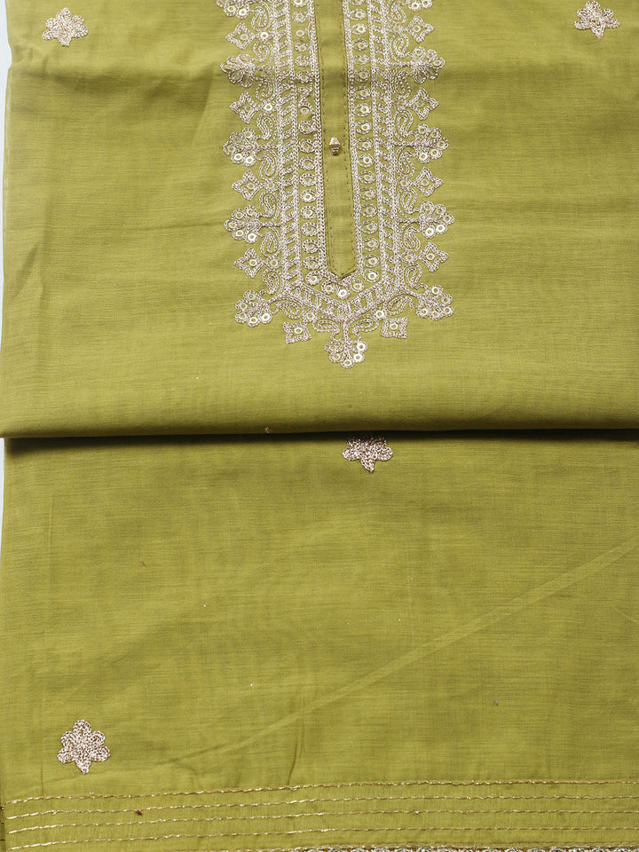Embroidered Chanderi Unstitched Suit With Pant &amp; Dupatta