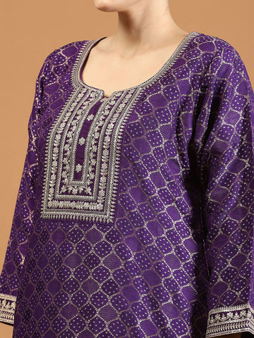 Neck Embroidery Banarasi Kurta With Palazzo & Dupatta