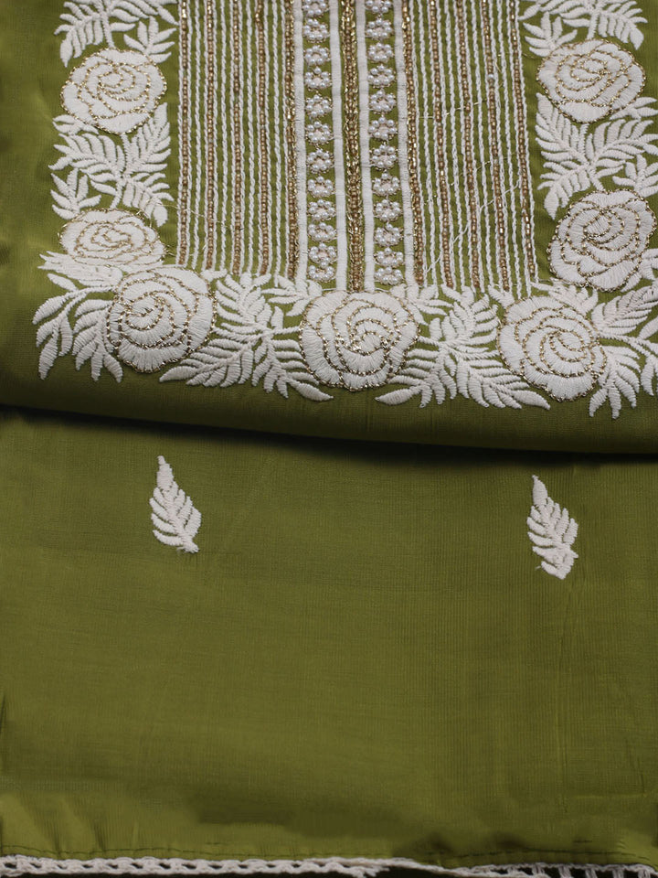Neck Embroidered Chanderi Unstitched Suit With Dupatta